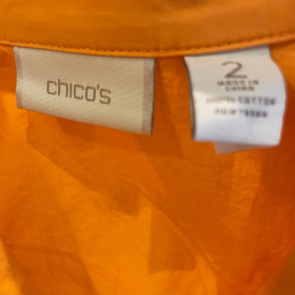 Chico’s Jacket Size 2 Button Up Pockets Orange Fa… - image 7
